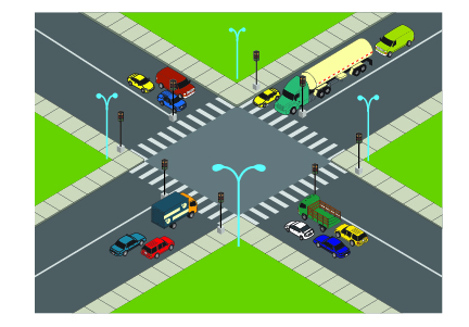 The figure is an illustration of two streets with their intersection shaded