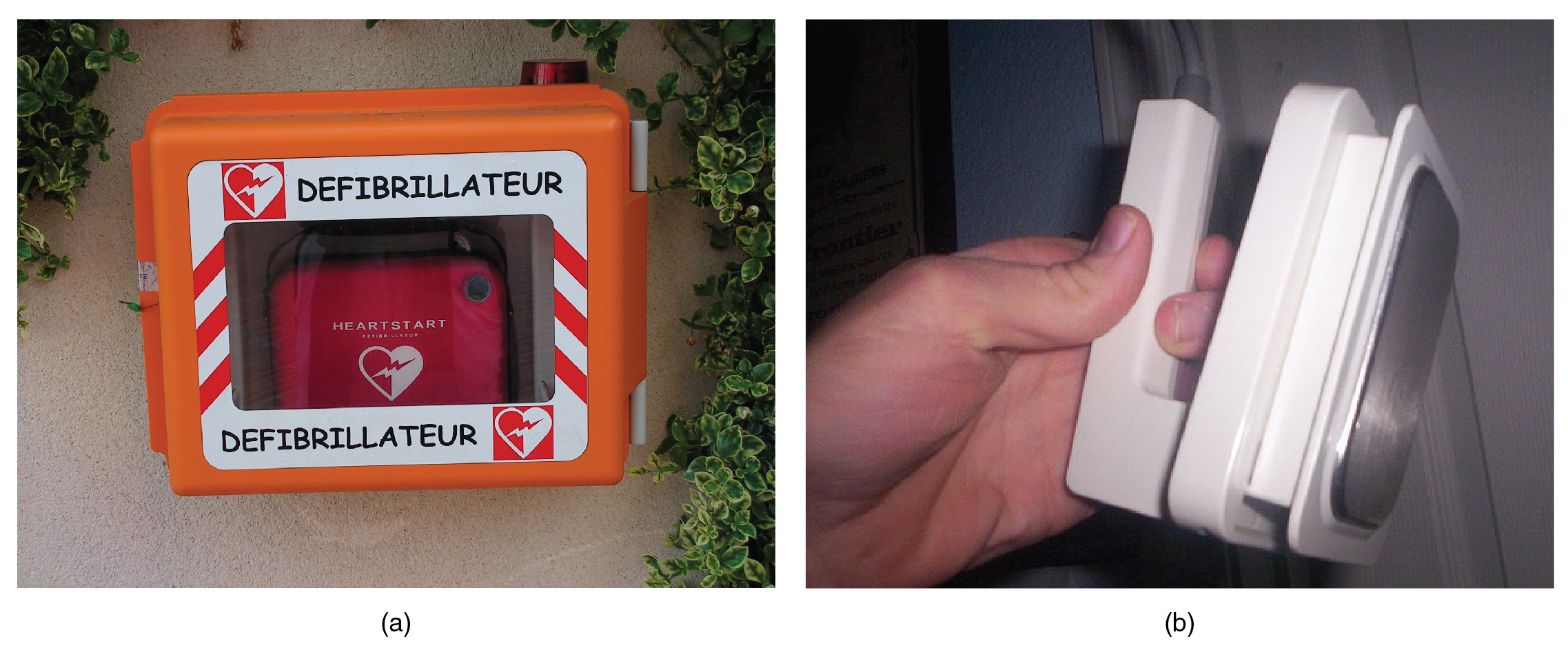In this figure two photographs of defibrillators are shown.