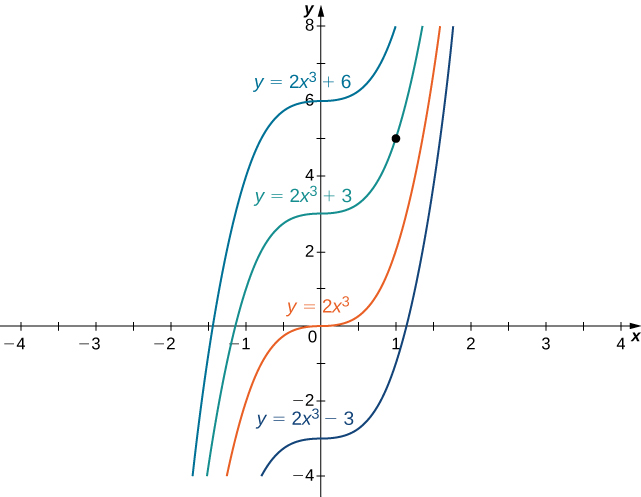 The graphs for y = 2x3 + 6, y = 2x3 + 3, y = 2x3, and y = 2x3 − 3 are shown.