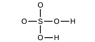 Figure D shows a sulfur atom forming single bonds with four oxygen atoms. Two of the oxygen atoms form a single bond with a hydrogen atom.