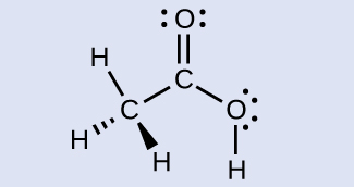 A Lewis structure is shown in which a carbon atom is double bonded to an oxygen atom that has two lone pairs of electrons and single bonded to another oxygen atom that is single boned to a hydrogen atom. This second oxygen atom has two lone pairs of electrons. The carbon is also single bonded to a carbon atom that is single bonded to three hydrogen atoms.